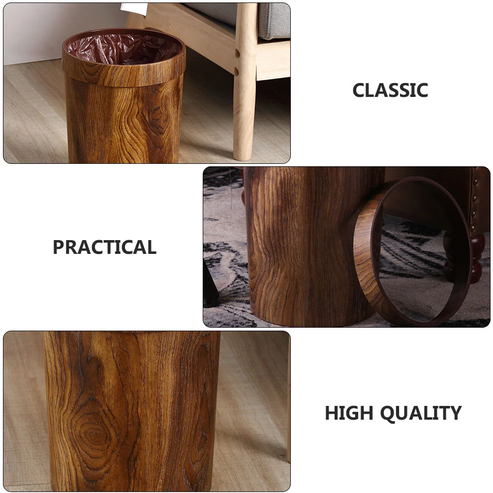 Retro Trash Can Waste Bin Imitated Solid Wood Mini Garbage Pp Environmental Protection Material Container Office Bedroom