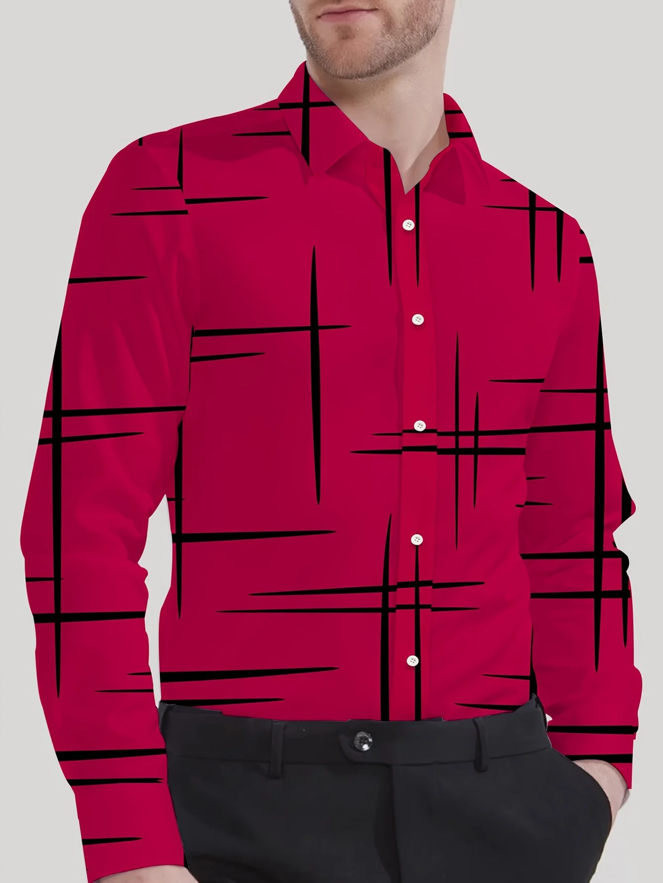 Men'S Plus Size Stylish Ship and Compass Print Shirt - Long Sleeve, Casual Button-Up with Lapel Collar, Perfect for Spring/