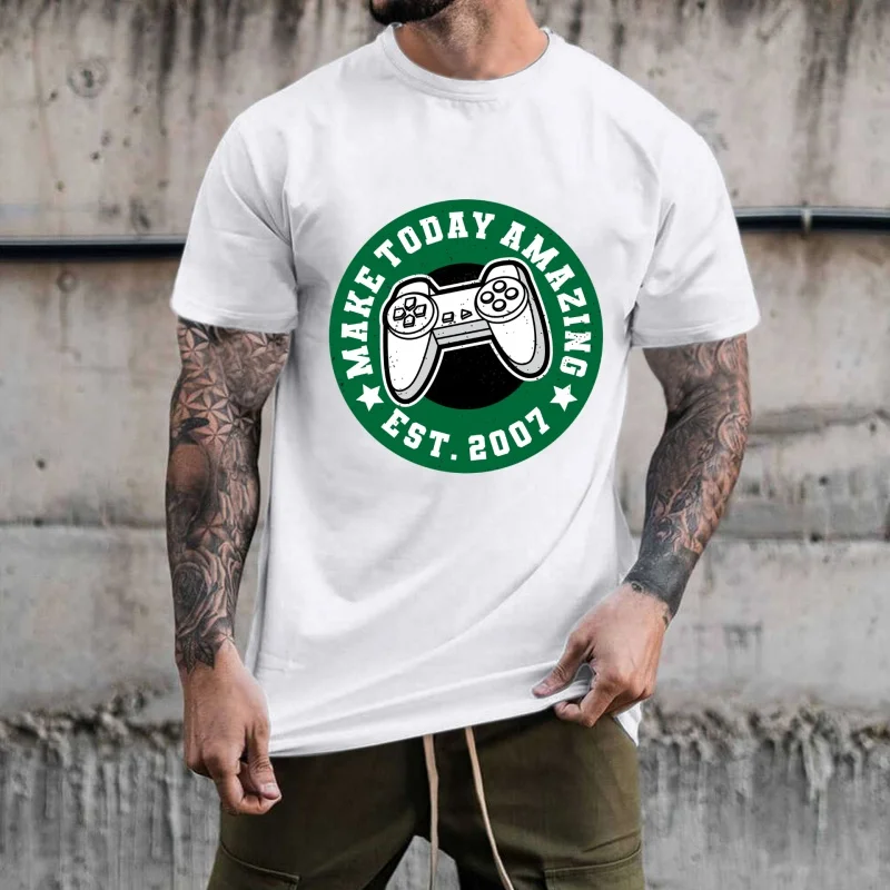 Game Controller Pattern Heat Transfer White Ink Iron - on Patch, with 'MAKE TODAY AMAZING' Text, Trendy Retro Style, Suitable