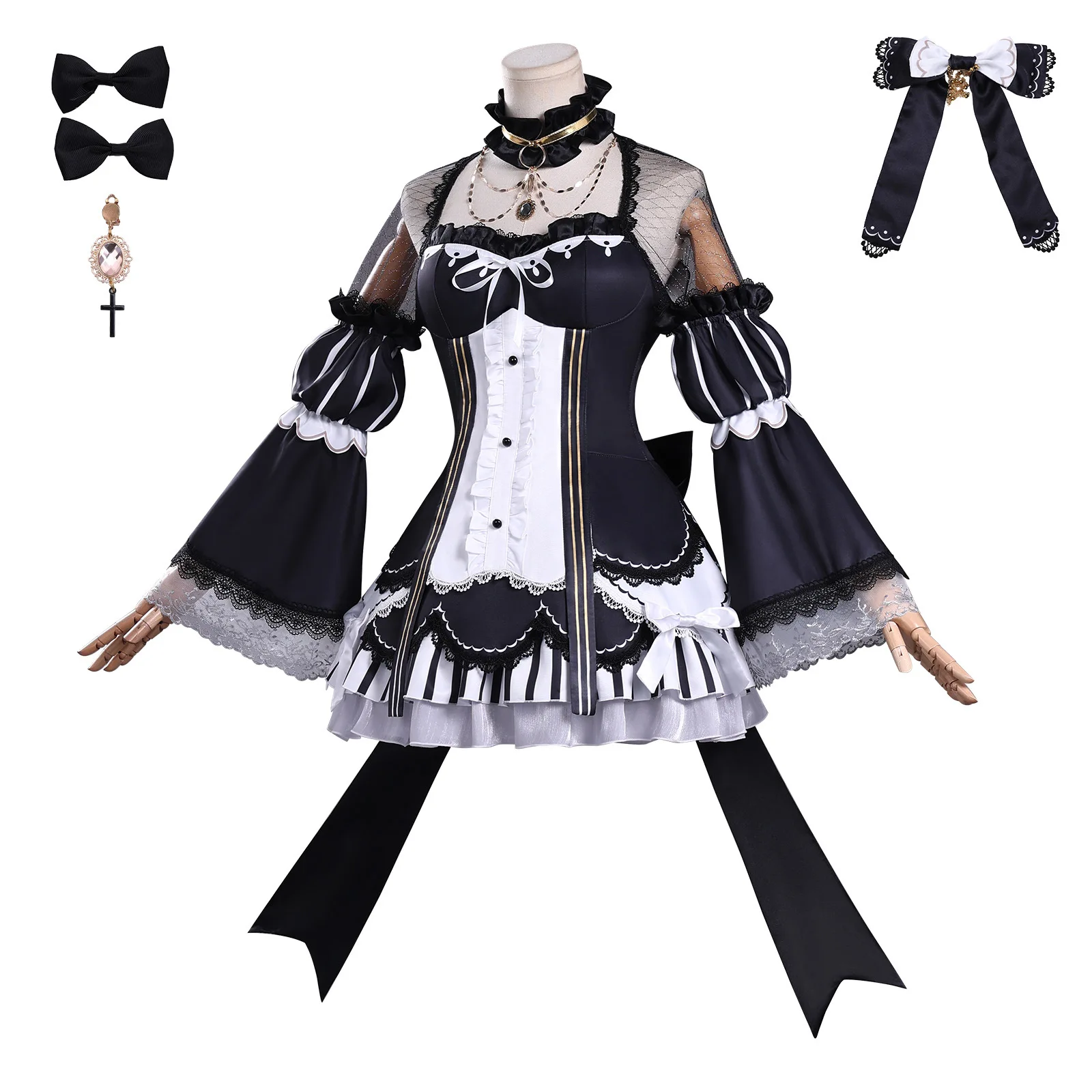 Mahou Shoujo No Majo Saiban Miria Saeki Cosplay Costume Full Set Black Lolita Outfit Wig Headwear Socks Halloween view 5
