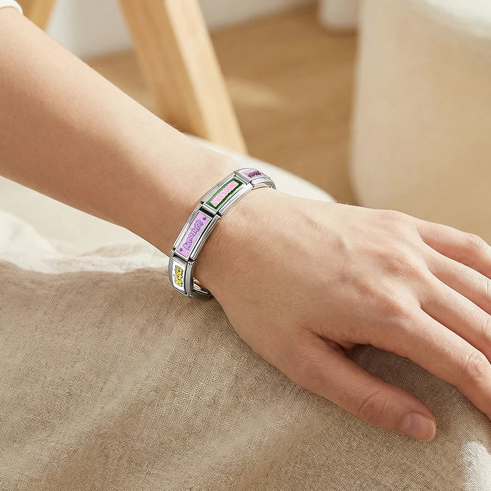 1 Stück italienisches Gliederarmband aus 9 mm Edelstahl, originelles Design, erstaunlich, Delulu, fantastisch, wunderbar, Charm-Schmuck zum Selbermachen – Detail 6