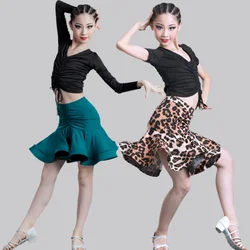 Children's Latin Dance Dress New Latin Dance Skirt Girl's Split Dance Practice Dress Competition Dress Two Piece Set