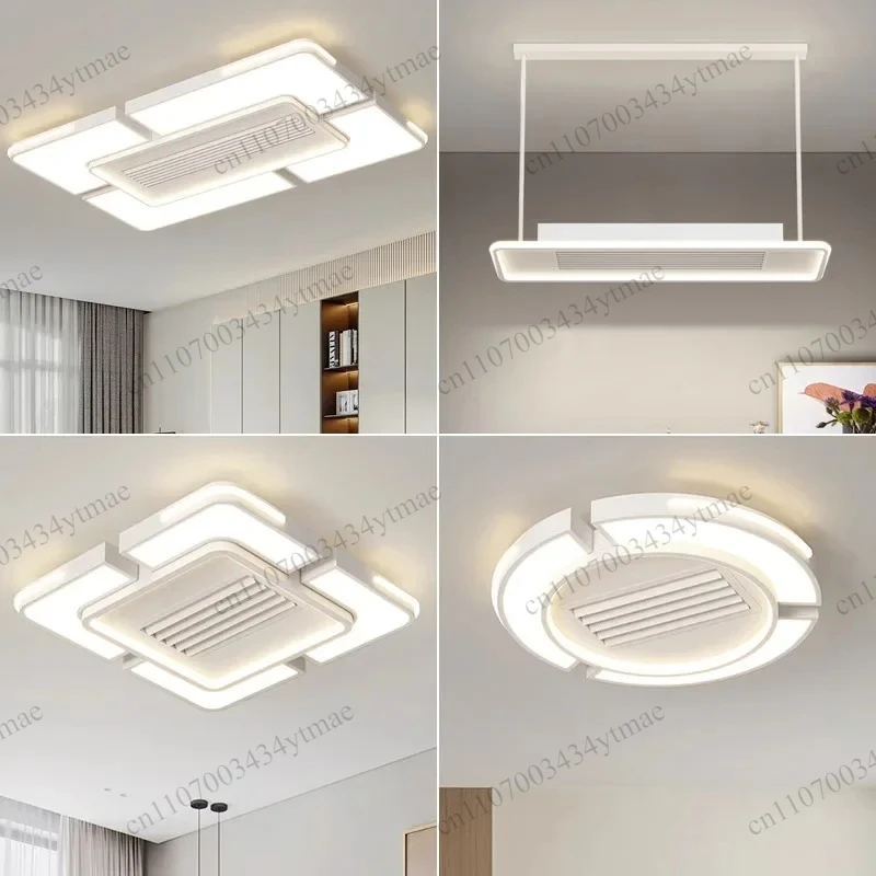 Square Round Bladeless Ceiling Fan With LED Light Minimalist Home Lighting For Bedroom Dining Living Room Decoration Lamp