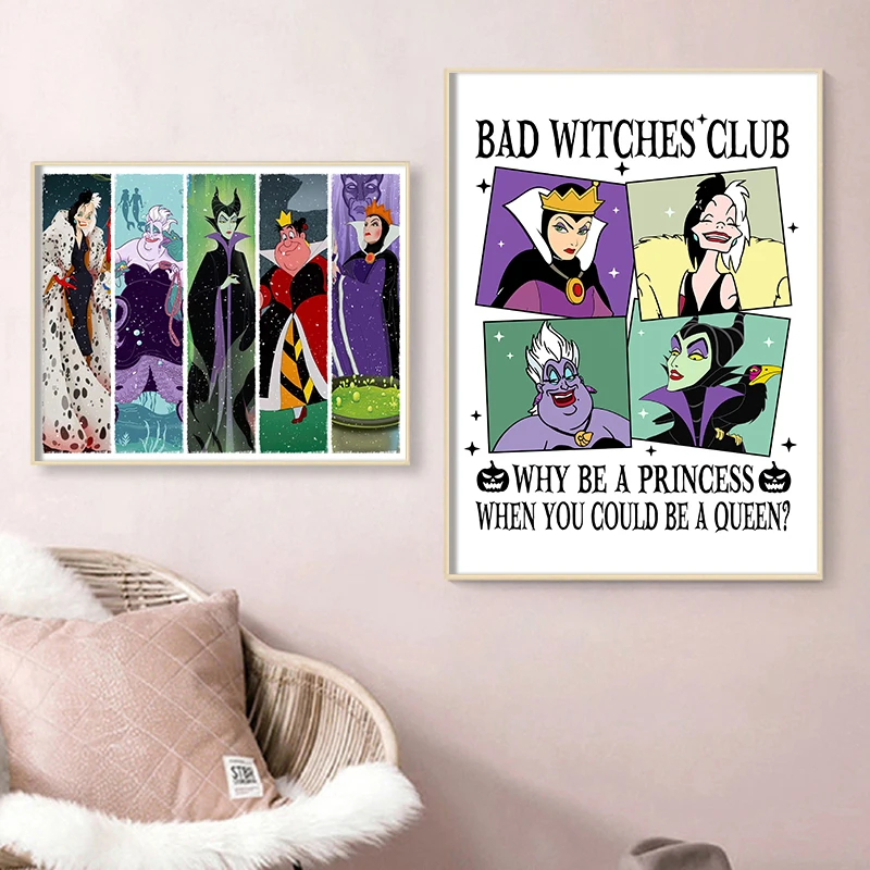 Disney Bad Witches Print Watercolor Villains Wicked Painting Canvas Poster Bad Girls Wall Pictures Gift For Girls Room Decor