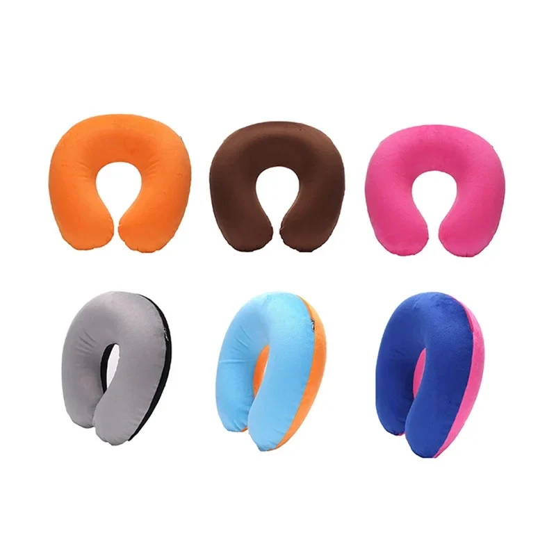 1-3Pcs Travel Pillow Car Air Flight Office Inflatable Neck Pillow Short Plush Cover PVC Support Headrest Soft Nursing Cushion
