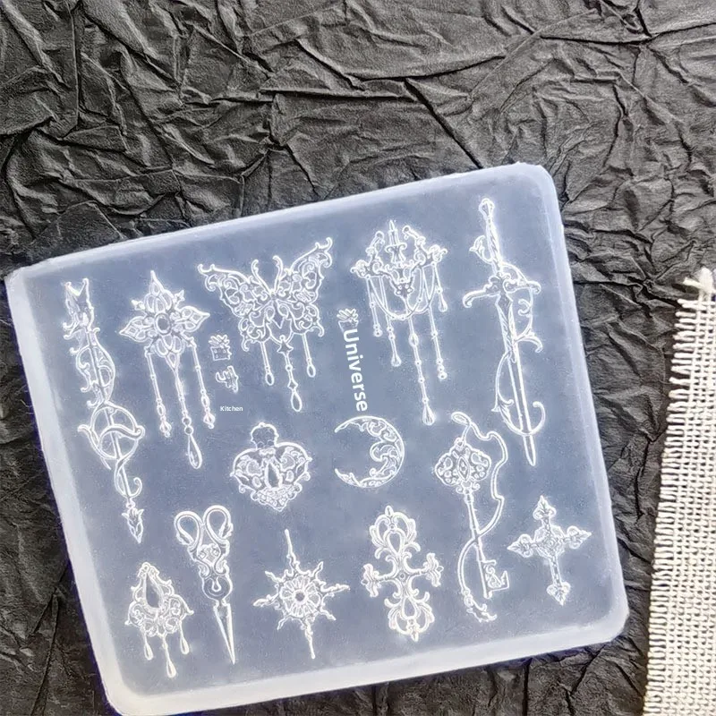 Gothic Vintage Metal‑Texture Nail Art Charms Sword Cross Butterfly Key Moon‑Shaped 3D Alloy Decorations For Long Coffin Nails Ornament view 2