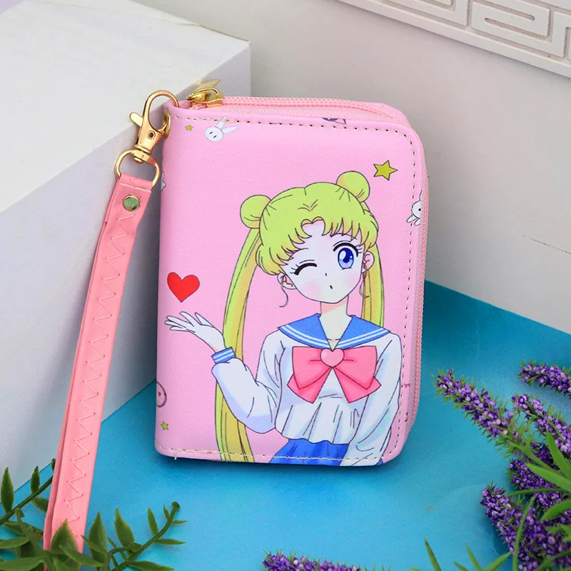 Anime Sailor Moon Kurze Geldbörse, Clutch, Mädchen-Geldbörsen, niedliche Geldbörse, Schlüsselanhänger, Kartenhalter, Geldbörse und Taschen, Geburtstagsgeschenk