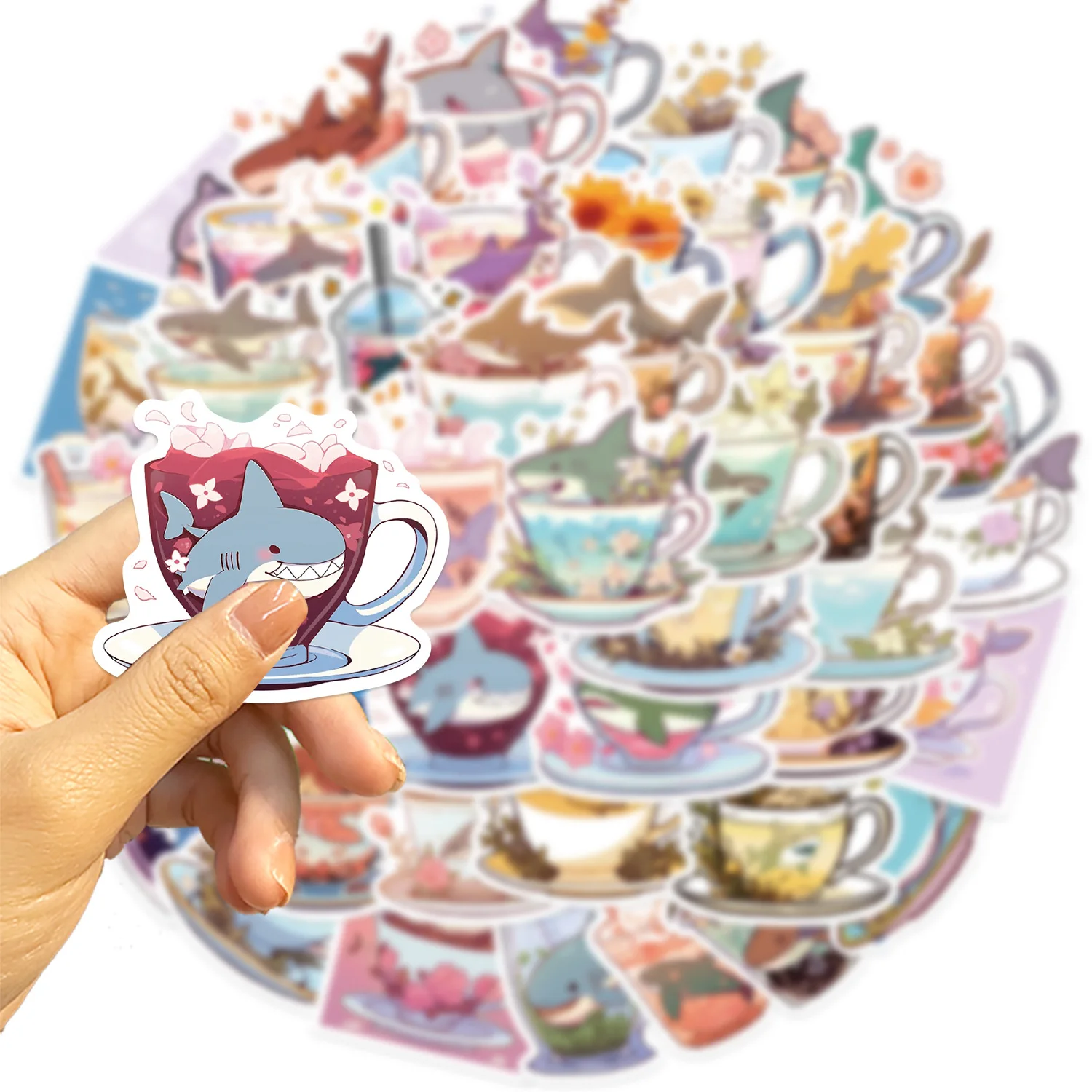 10/30/50 قطعة الكرتون لطيف نمط القرش كأس ملصقات الإبداعية الشارات البلاستيكية الاطفال لعبة هدية DIY بها بنفسك حقيبة الهاتف المحمول الثلاجة ملصق