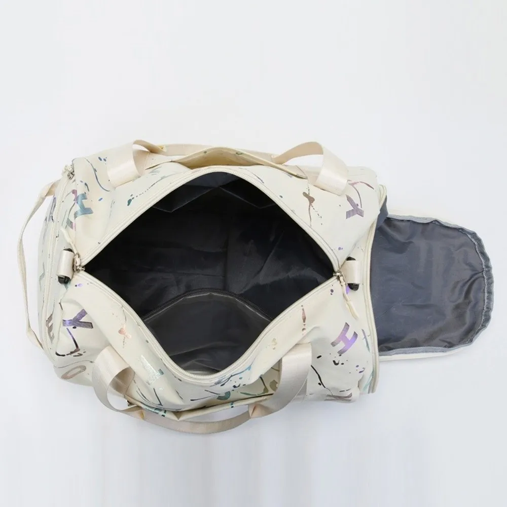 Graffiti Letters Printing Sport Gym Bag Wet Dry Compartment Waterproof Crossbody Duffle Bag Multi-Pocket Adjustable Strap