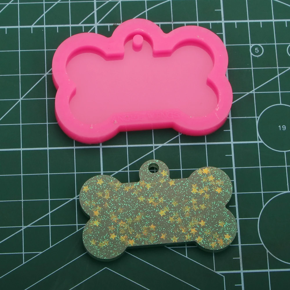 Shiny Dog Bone Silicone Keychain Mold Epoxy Resin Mould Dog Tag Label Molds Handmade DIY Jewelry Making DY0061