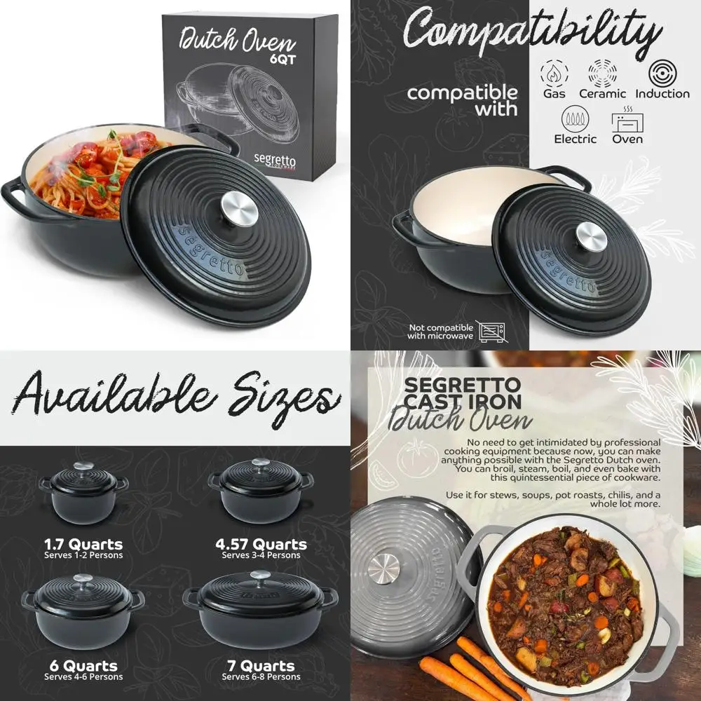 

Эмалированная чугунная голландская духовка, 6 литров, черная, посуда премиум-качества для вкусной еды