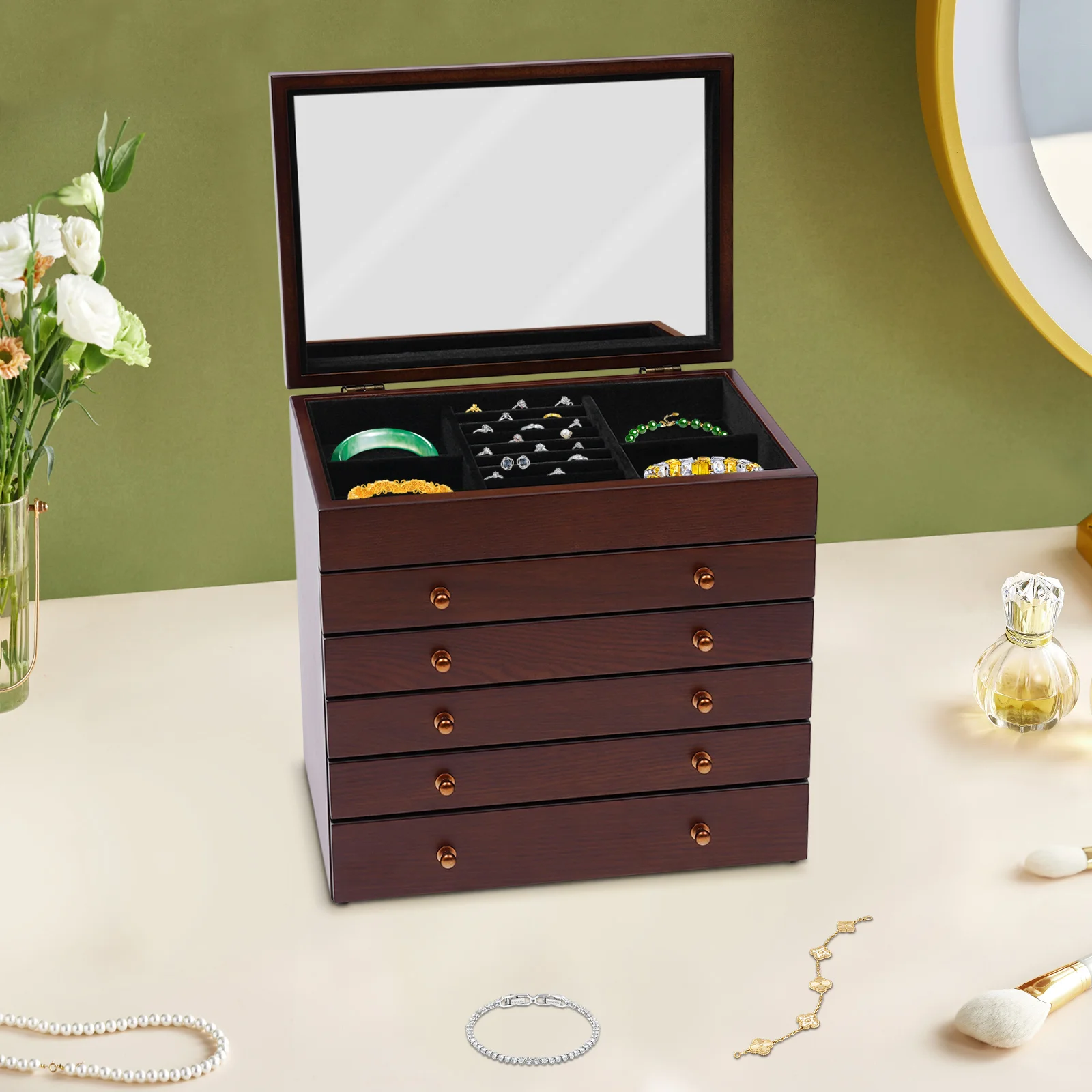 

6-уровневая коробка для хранения ювелирных изделий, МДФ, стекло, бархат, материал, 30*20,2*29 см, размер 4,1 кг, вес брутто, ретро-витрина для ювелирных изделий