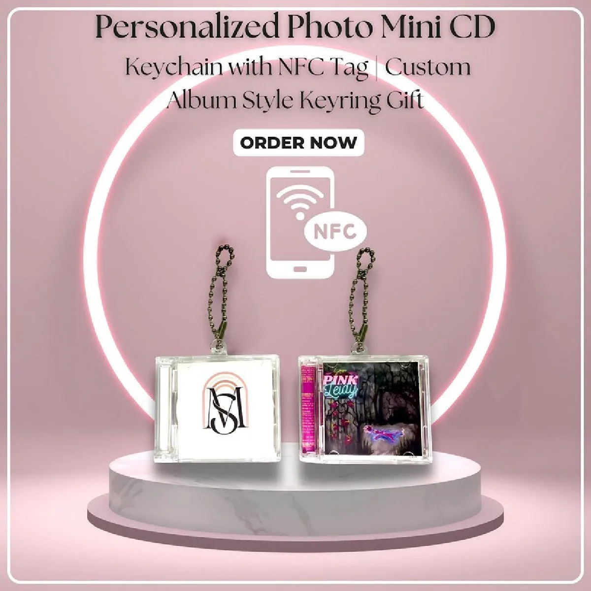 

Персонализированный брелок для ключей с фото на CD-диске и NFC-меткой, акриловый и металлический брелок в стиле фотоальбома, уникальный музыкальный подарок для него и для нее