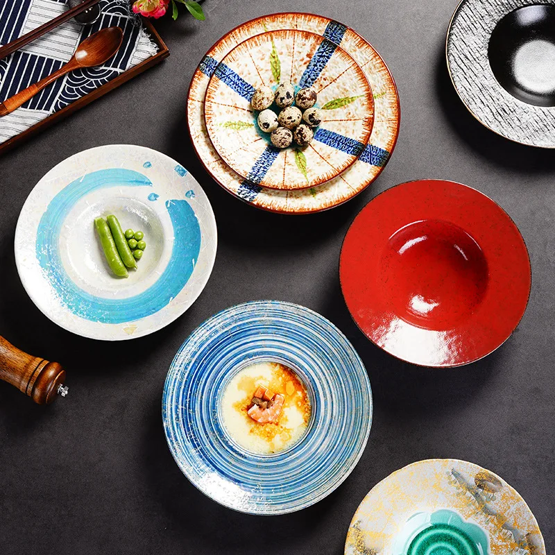 

Japanese Style Ceramic Bowls Set: Fruit Salad Bowl, Western Food Bowl, Sashimi Bowl, Conical Bowl for Home