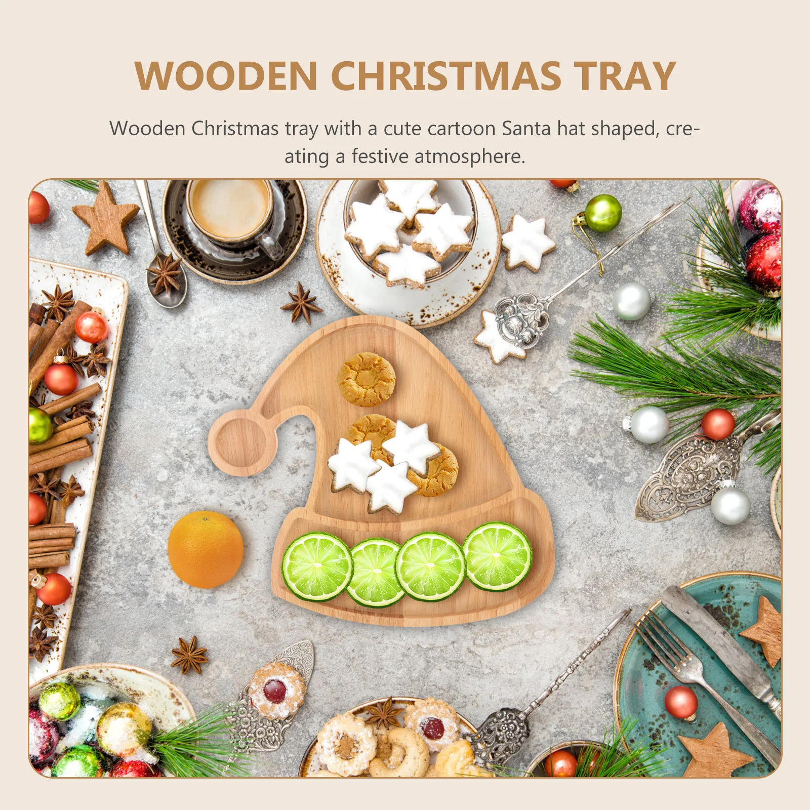 

Christmas Hat Tray Dish Sushi Trays or Platters Serving Food Plate Structure Wooden