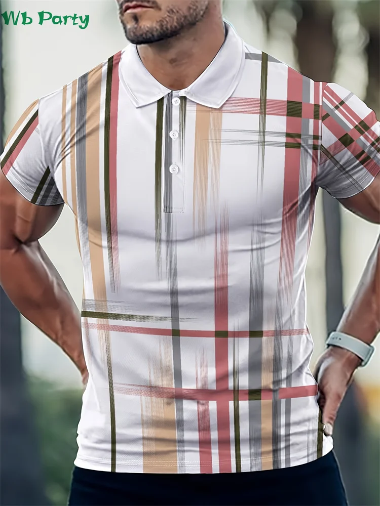 

Line Print T-shirts for Men Polo Men's Shirts Men's Clothing T shirt Men Fashion Line Polo Shirt for Men Breathable Mens T shirt