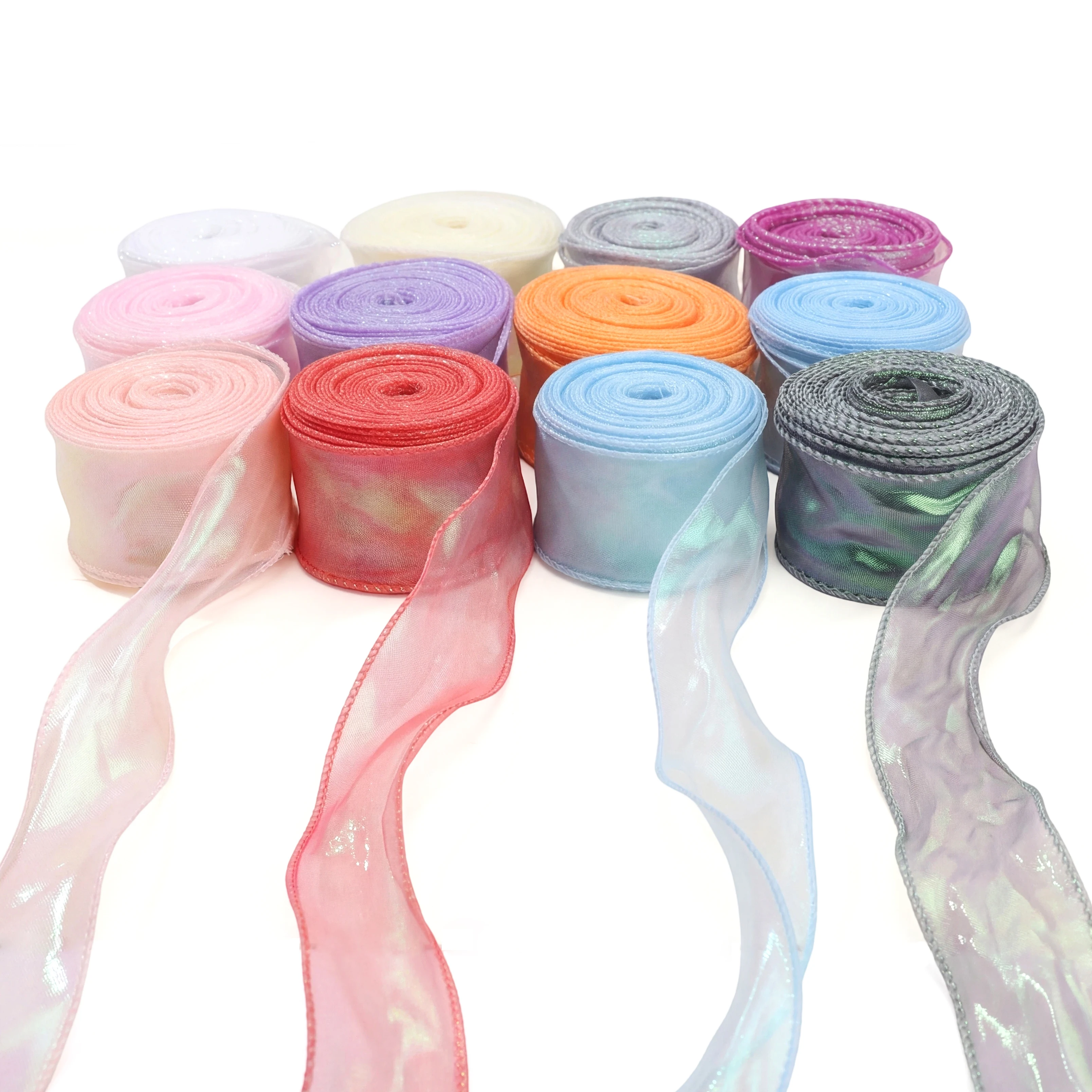 4cm 1Yard Fishtail Organza Satin Ribbon Reflective Iridescent Wavy Edge Ribbon for Gift Wrapping DIY Bow Craft Gift Wrapping