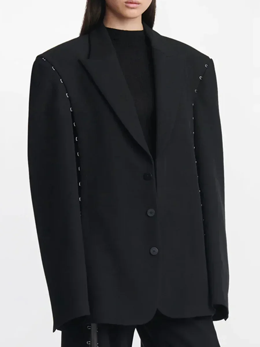 Chaqueta cruzada de color negro para mujer, traje Formal de oficina, ropa de trabajo de negocios, abrigo de chica caliente, traje de primavera y otoño, 1 pieza