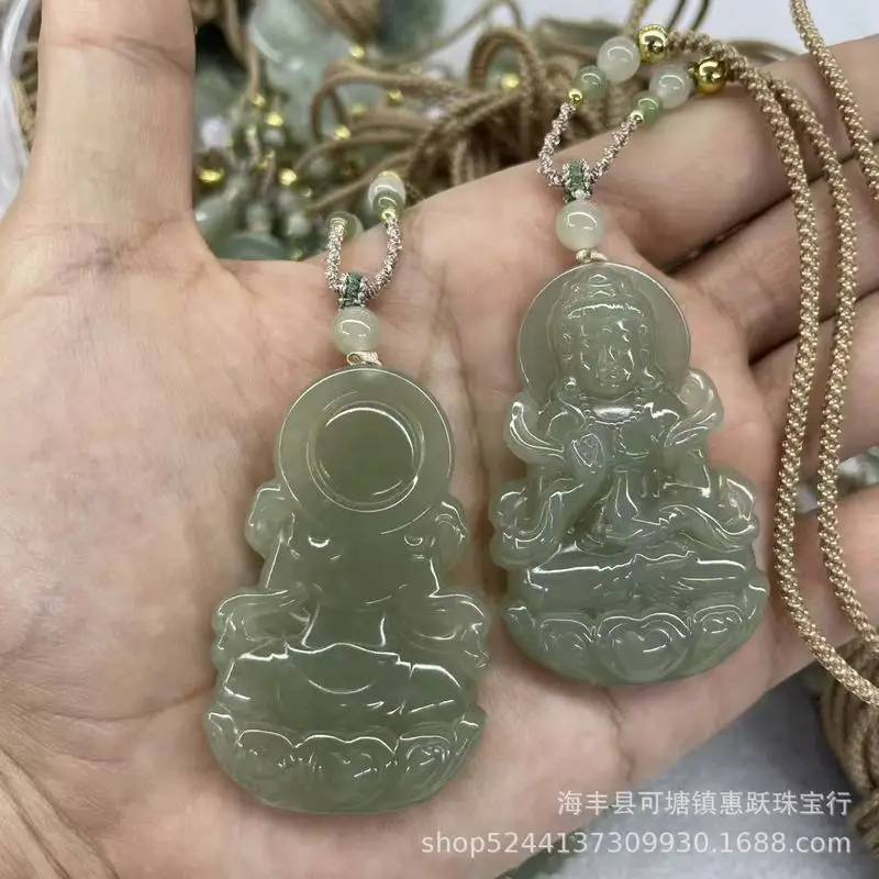 Natural Hetian Men And Women, Double-Sided Sitting Guanyin Bodhisattva Pendant Jade Necklace