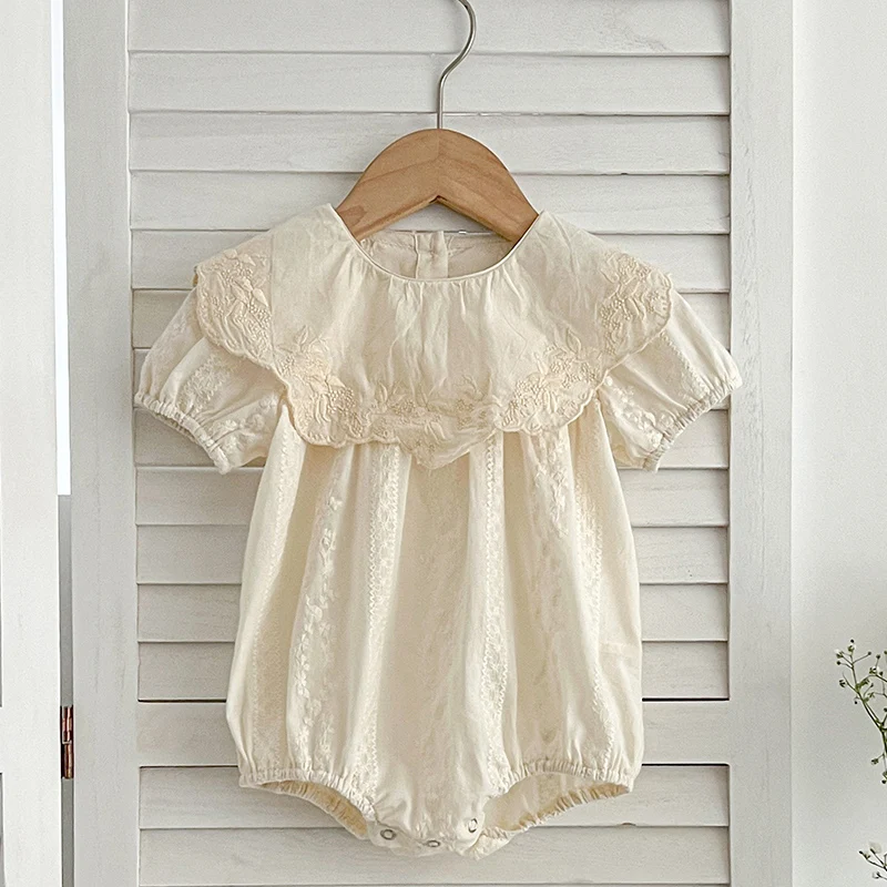 

2024 New Summer Korean Style Infant Baby Girl Bodysuits Short Sleeved Cotton Embroidery Clothing Toddler Baby Girls Jumpsuit