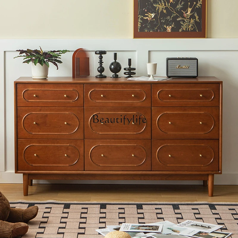 

American retro North American cherry wood nine-chest cabinet home living room against the wall