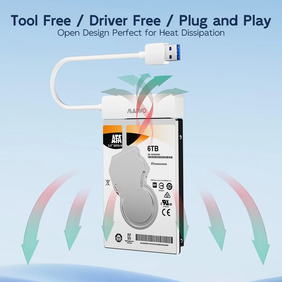 MAIWO Hard Drive Easy Drive Cable SATA to USB Adapter Cable  External 2.5 inch Hard Drive Converter Reader 8TB for 2.5'' HDD/SSD