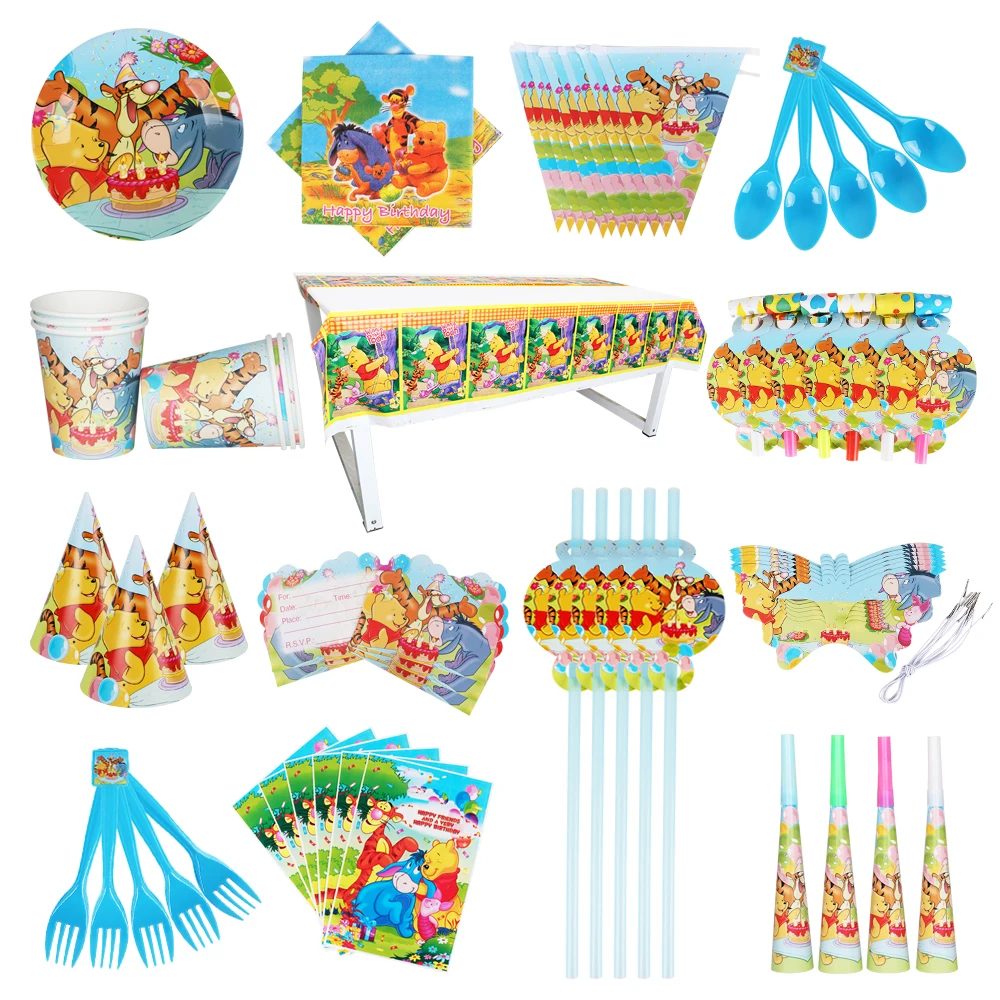 Disney Cartoon Winnie the Pooh Baby Shower Disposable Cutlery Set Birthday Party Balloon Decoration Background Banner Backpack