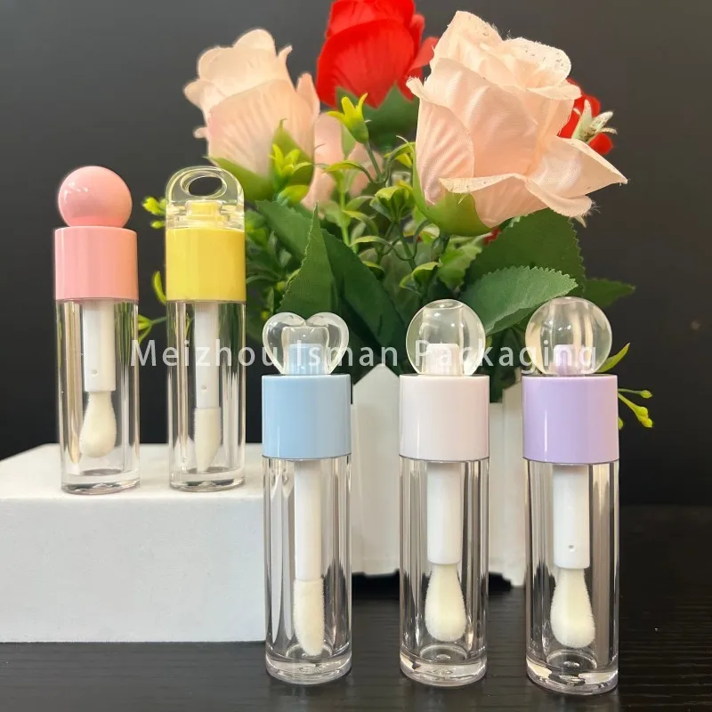 

50Pcs Wholesale Empty Clear Heart Ball Wand Lipgloss Tube Private Label 6ml Lip Oil Bottles Lip Gloss Tubes With Big Brush