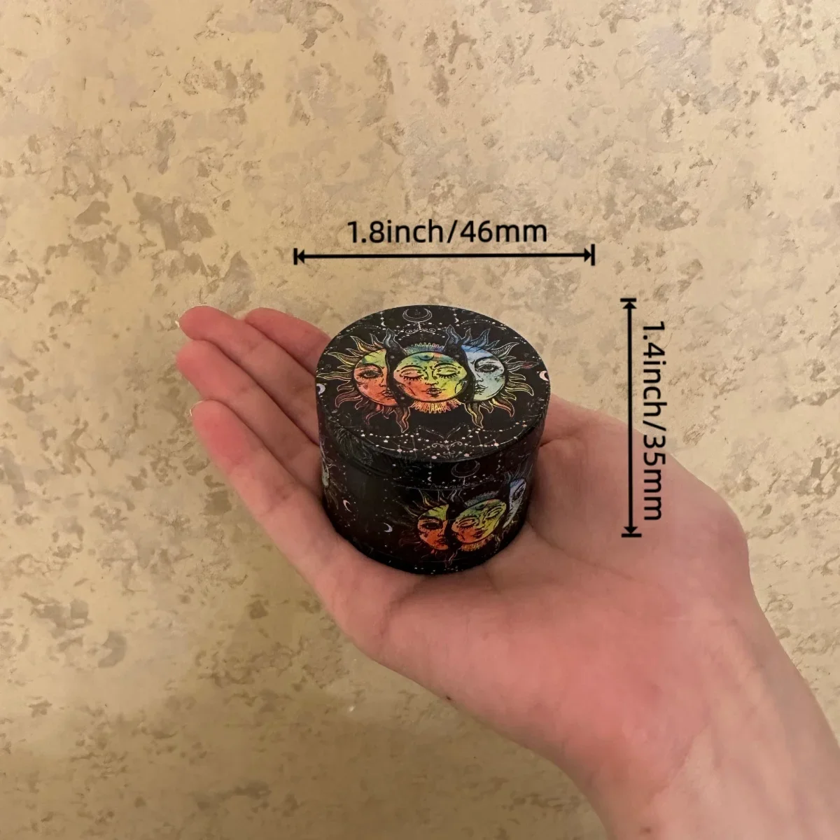 1.4/1.8inch Black Doodle Sun 4-Layers Herb Grinder Zinc Alloy Crusher Metal Cutter Raw Manual Grass Grinder Smoking Tool Gift