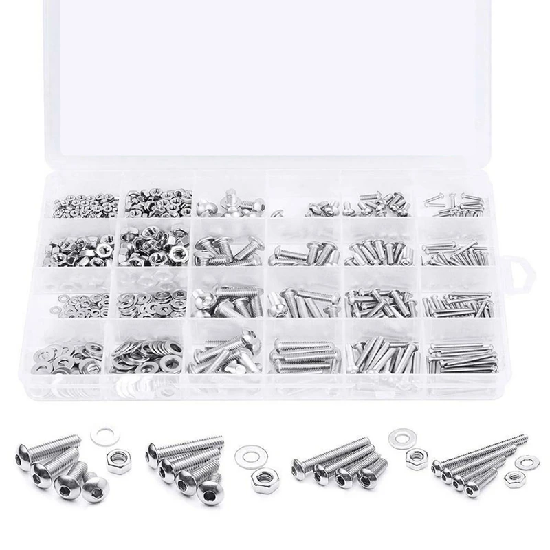 Stainless Steel Screw Button Round Pan Head Screws Bolt Nut Washer Set Box Kit Hexagon Socket Screw