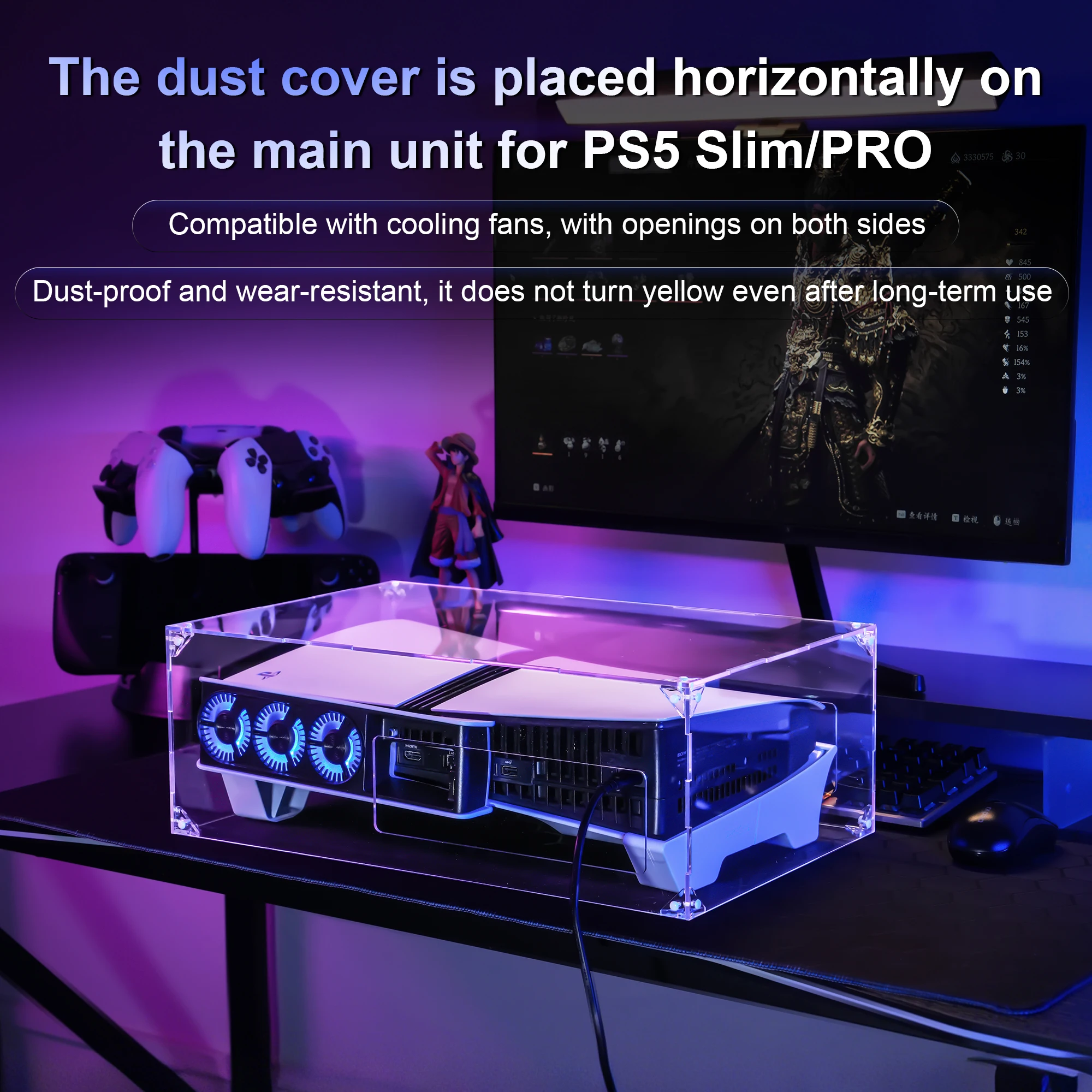 

Transparent Case Cover for PS5 Slim/PRO Horizontally Cooling Fans Bracket Acrylic Dust-proof Protective with PS5 Accessories