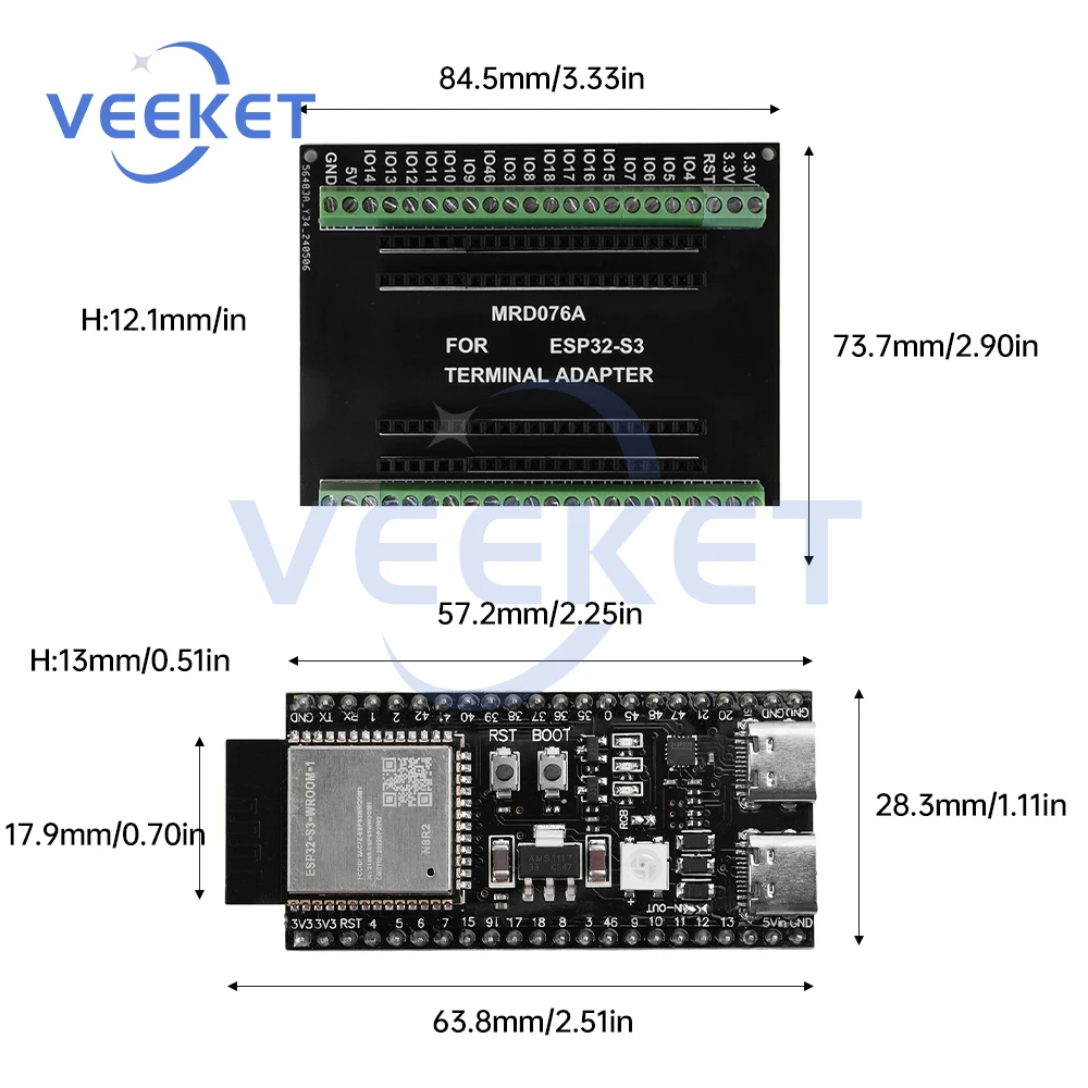 Imagem -02 - Tipo-c Placa de Desenvolvimento Usb Placa de Expansão para N8r2 N16r8 Esp32-s3 Gpio Iot 44pin