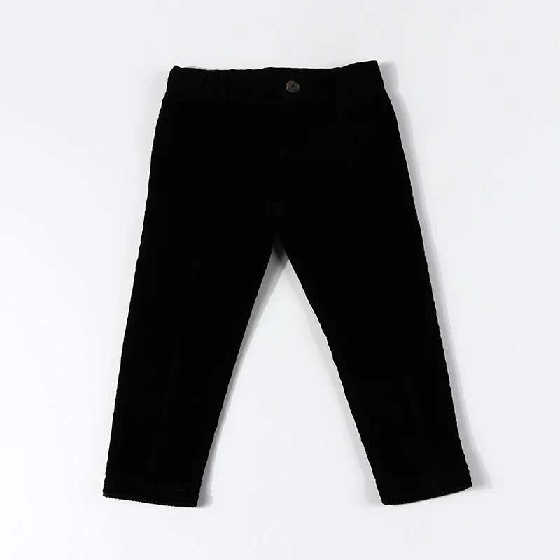 Boys/girl long pants black corduroy trouser front zipper waistband fashion pants autumn winter kid clothes pants inside elastic