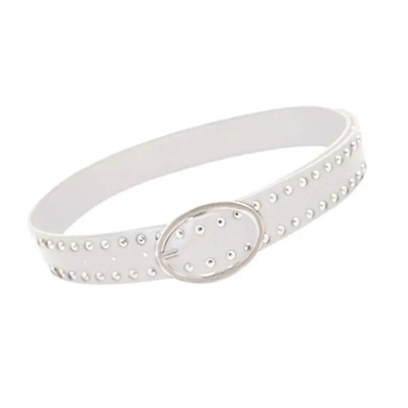 

652F Rivet Studded Belt for Women Fashion PU Belt All Matching Belt for Girl Western Belt Oven Buckles Adjustable Waistband
