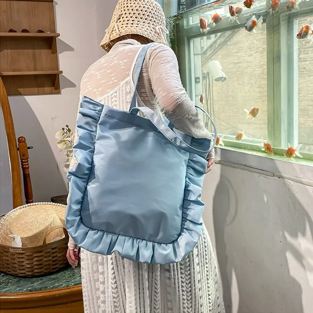 Bolso de hombro con volantes de nuevo diseño a la moda, bolso plisado con volantes de Color sólido de estilo francés, bolso dulce de gran capacidad para mujer y niña