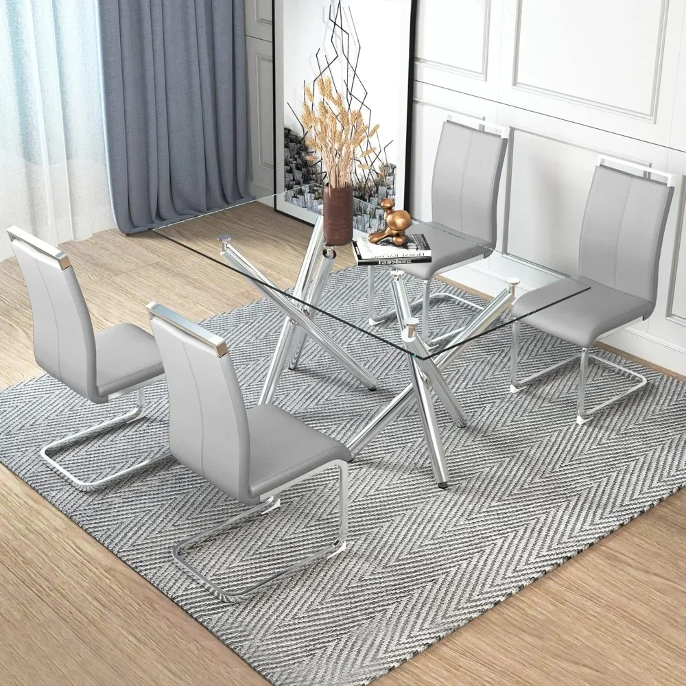 Modern Dining Chairs Set of 6, Side Dining Room Chairs, Kitchen Chairs with Faux Leather Padded Seat High Back, Dining Room