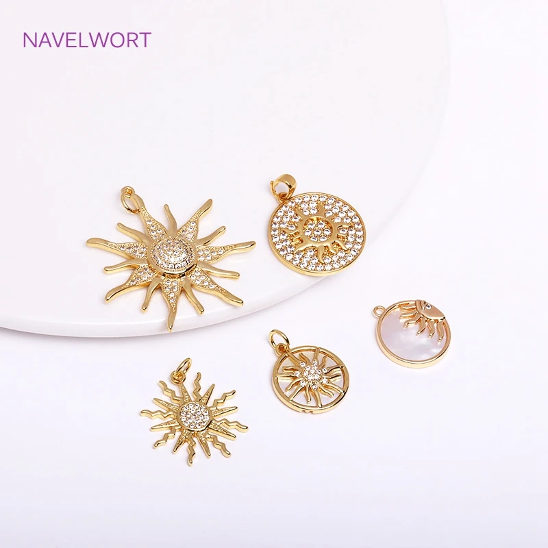 Trendy Gold Color Sun Charms For Jewelry Making Brass Inlaid Zircon Round Sun Pendants DIY Necklace Making Findings Wholesale