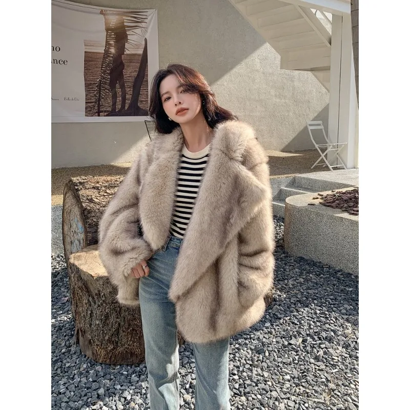 تقليد معطف فرو الثعلب المرأة متوسطة وطويلة مزاجه كبير التلبيب فضفاض الإنترنت المشاهير أفخم معطف رائعة وبسيطة #5