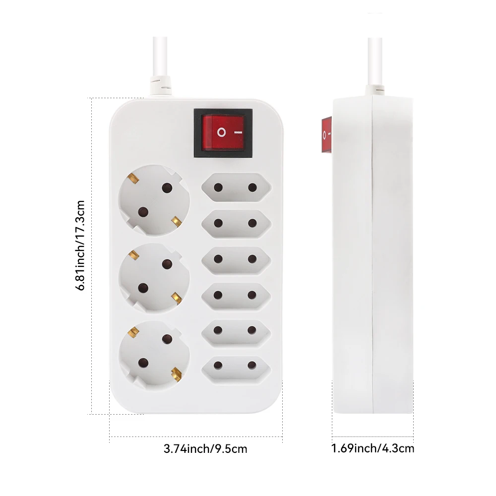 Cilia 1PC, Multi Plug Wall Outlet ,Power Strip ,9 in 1 AC 16A 250V, 2M Extension Cable, Surge Protector white for smart home