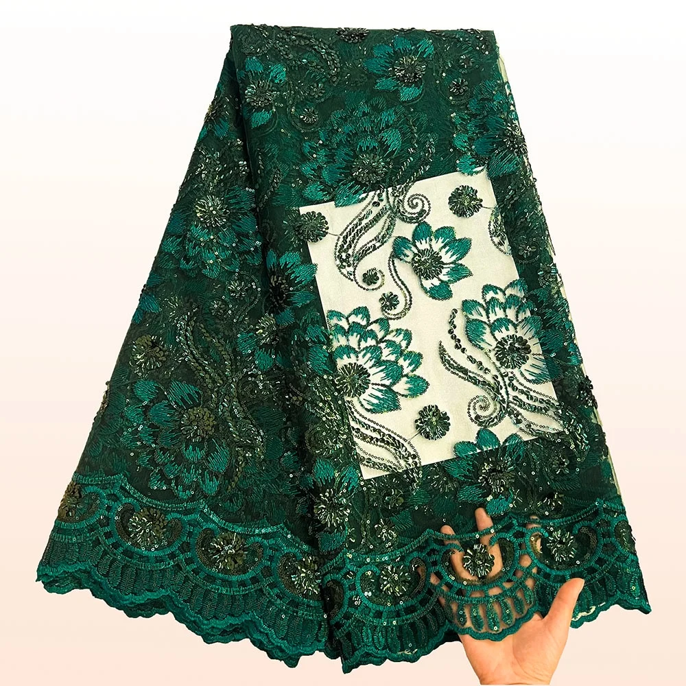 

1pc Fabric 4.57meter French Lace Fabrics 5 Yards Tulle Lace Embroidery Fabrics With Sequins 2025 Latest African Lace For Nigeria