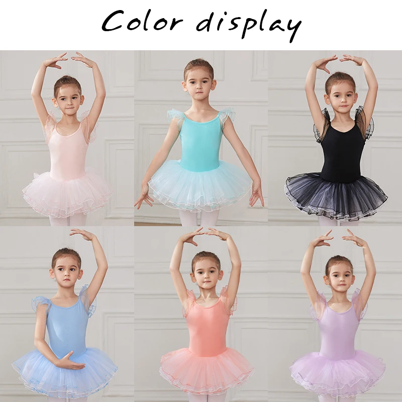 Ballet Skirt for Girls Kids DanceWear Leotard Gymnastics Ballet Tutus Mesh Dress Cotton Dancing Suit Princess Dress Up Costume