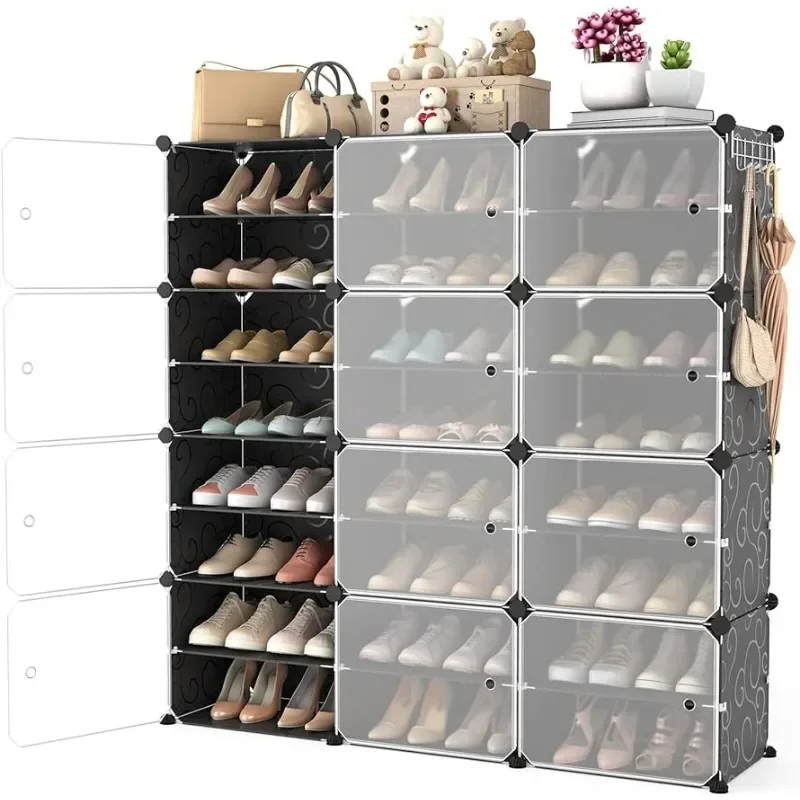 

48 Pairs Shoe Storage Cabinet, Plastic Adjustable Shoe Organizer Stackable Detachable Free Standing Shoe Rack Expandable 8 Tier