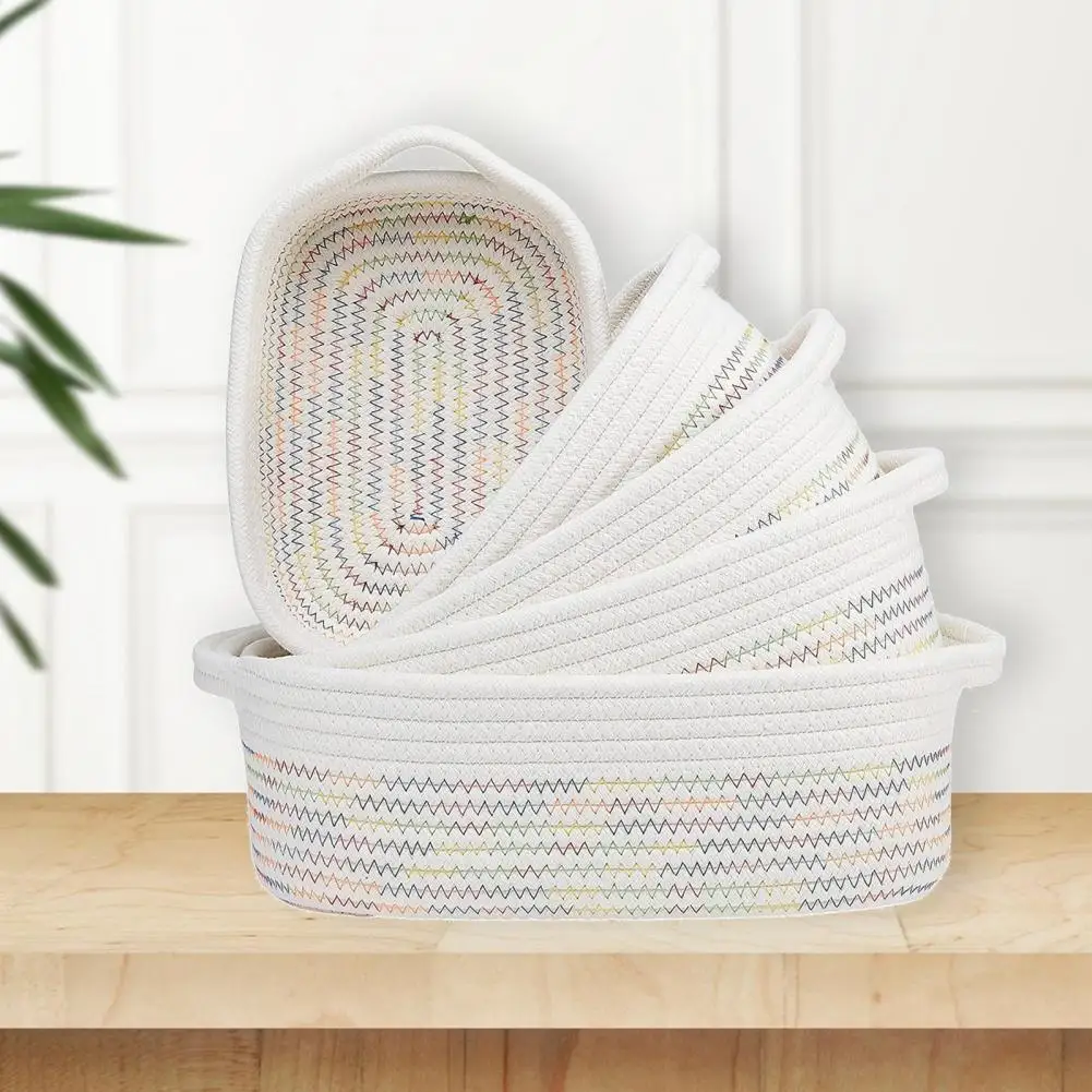 

Woven Storage Basket Strong Durable Storage Basket Stylish Durable Woven Cotton Rope Baskets with Handles for Home Organization