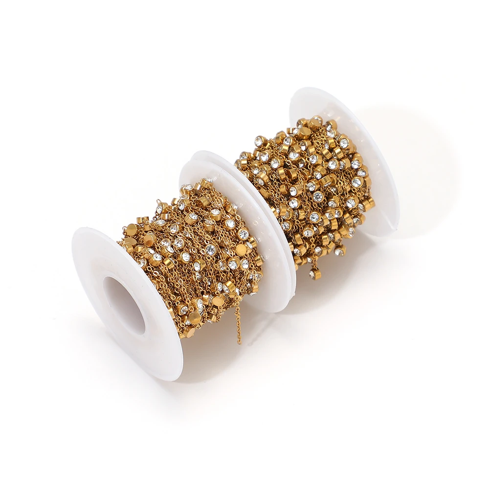 1 Meter Edelstahl-Flachketten mit Zirkonia für DIY-Schmuckherstellung von Halsketten, Armbändern und Ohrringen für Mädchen, Großhandel – Detail 2
