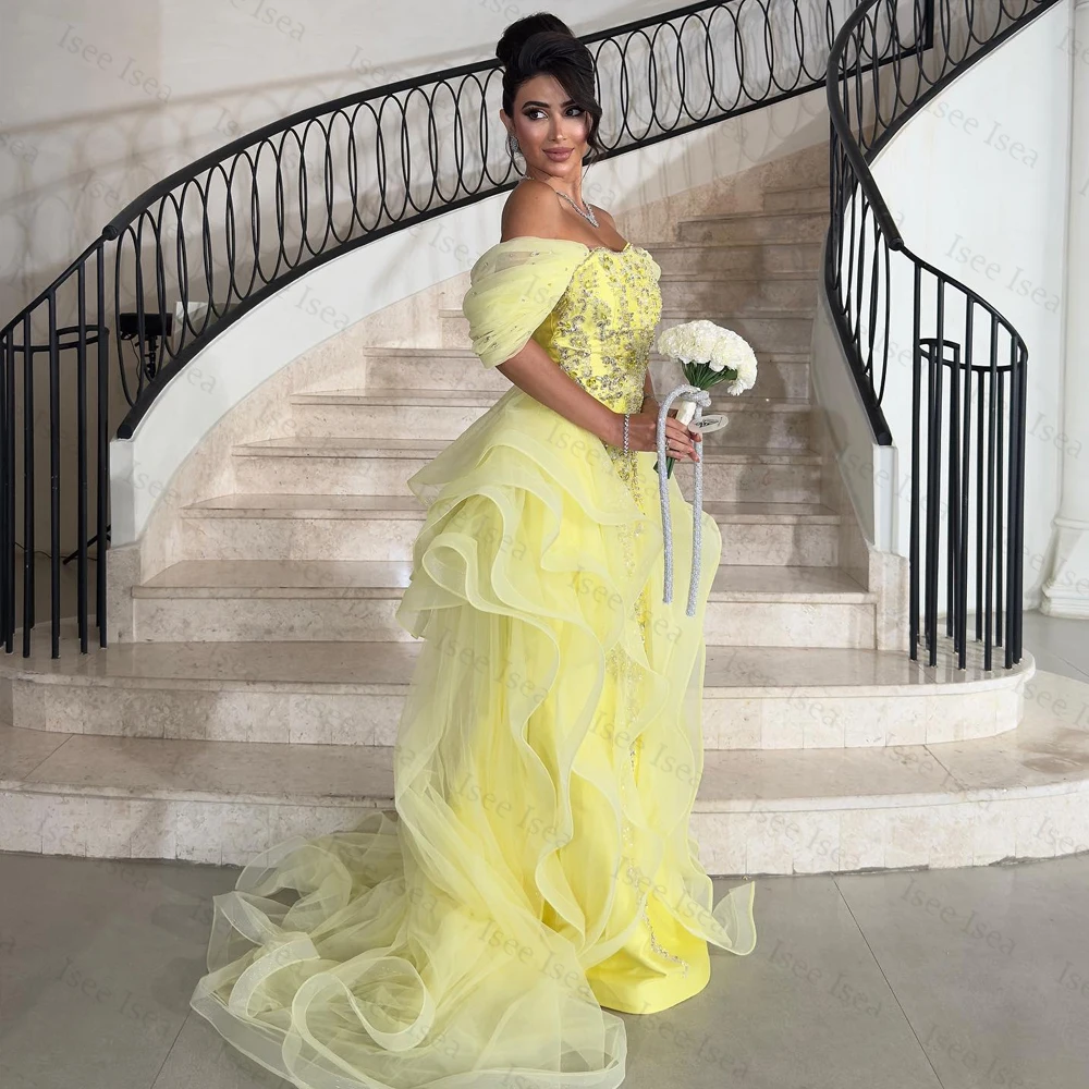 Abito da sera in cristallo dell'Arabia Saudita a sirena con spalle scoperte e perline, senza spalline, personalizzato, فستان و