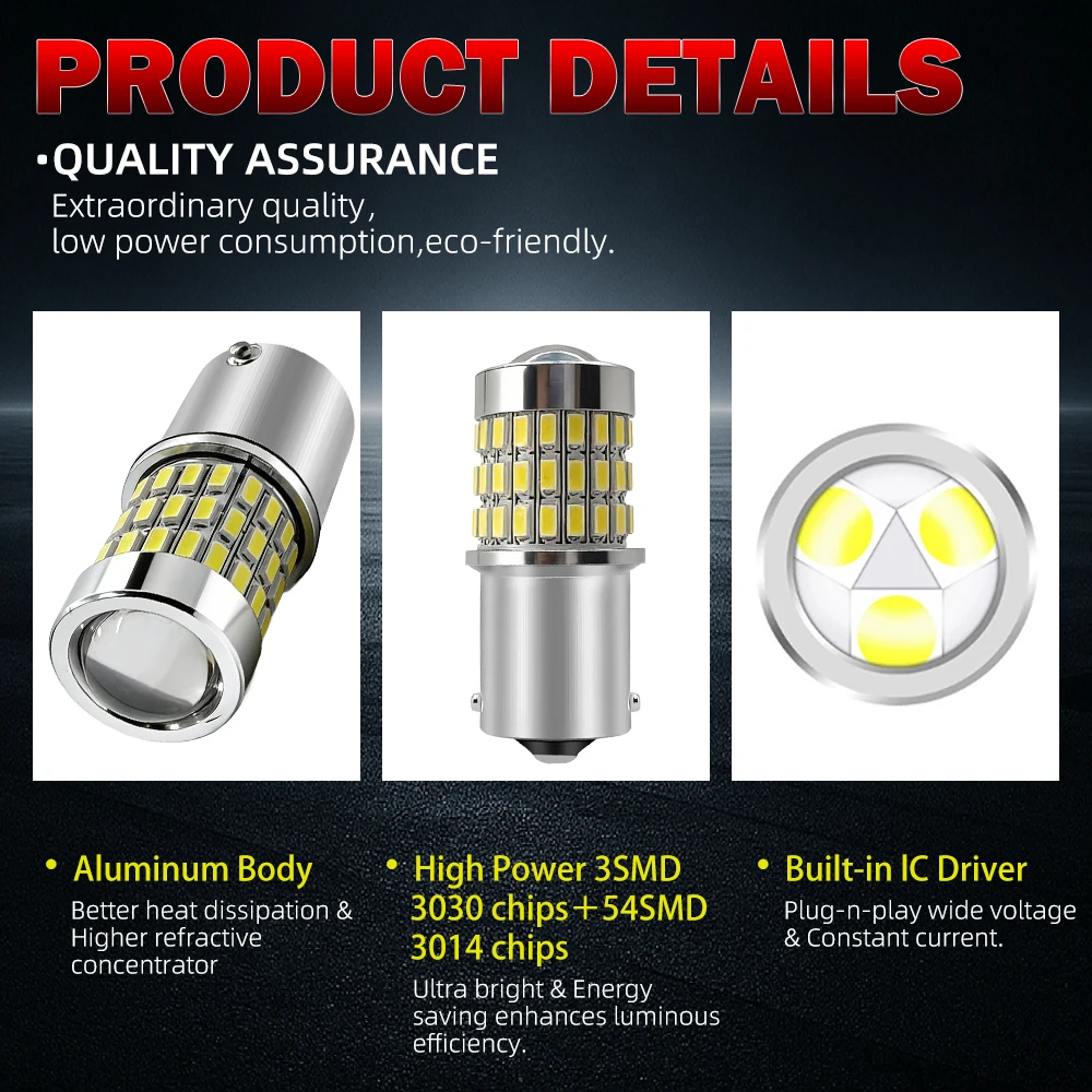 2pcs Car LED Projector Lens Reverse Light Bulb Canbus 1156 BA15S P21W DRL Turn Signal Light 360 Degree Light DC12V 6000K White