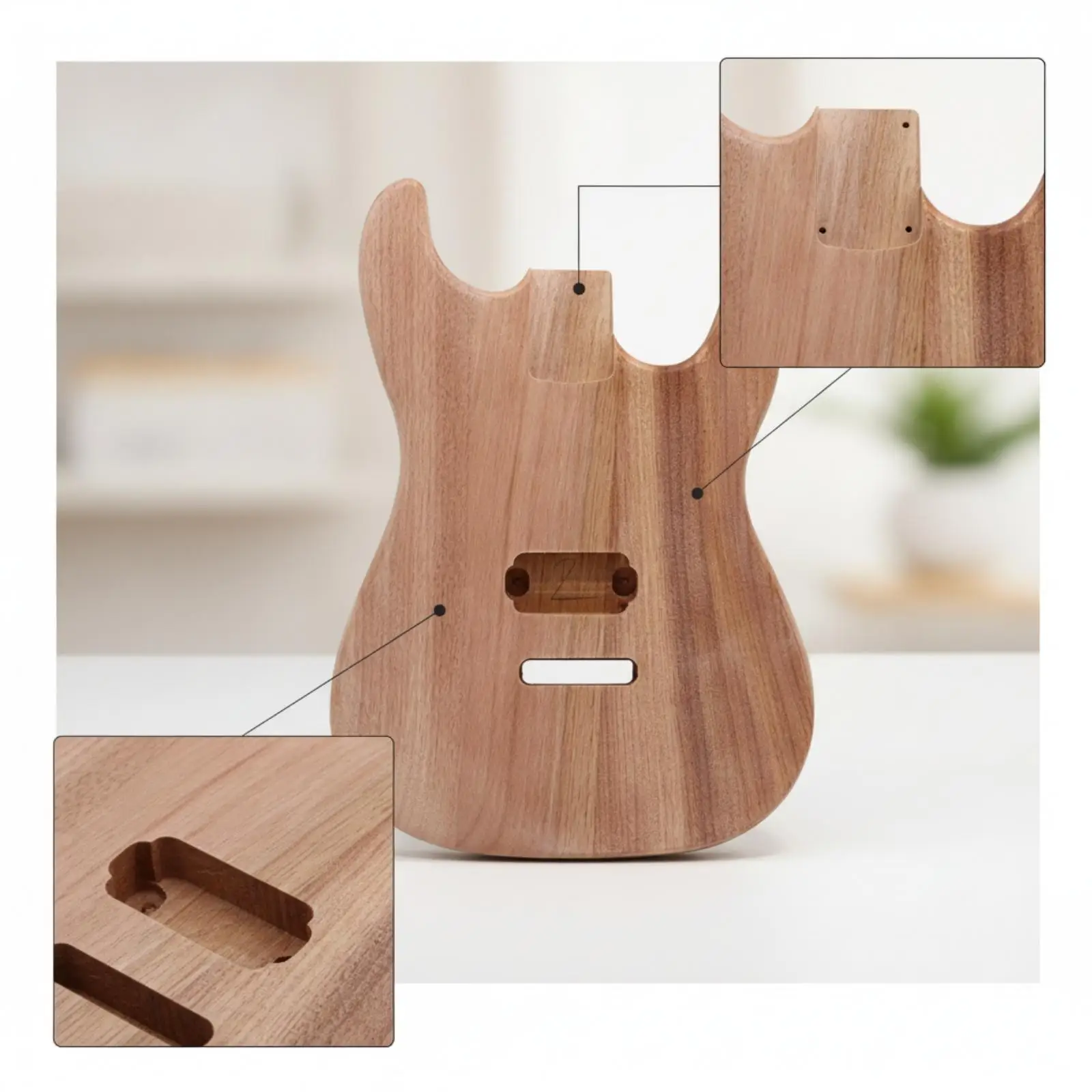 Electric Stringed Device Unfinished ST Guitar Body Okoume Wood Matte Curved Style Pre Routed Hardware and Electronics for DIY