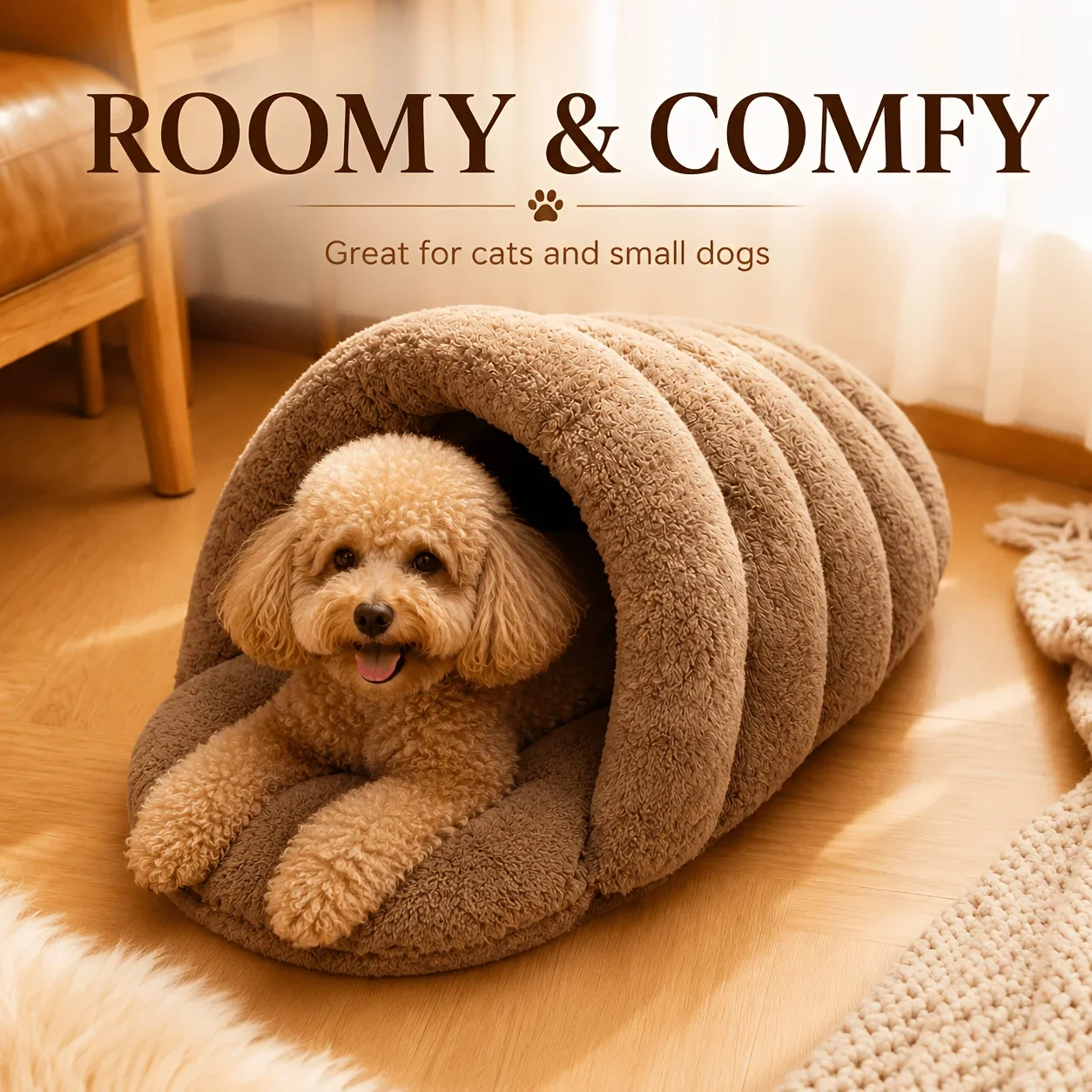 Cuccia Rotonda in Peluche Calda Invernale, Cuscino Morbido e Soffice per Animali Domestici, Tappetino Antiscivolo per Dormire per Gatti e Cani di Piccola e Media Taglia