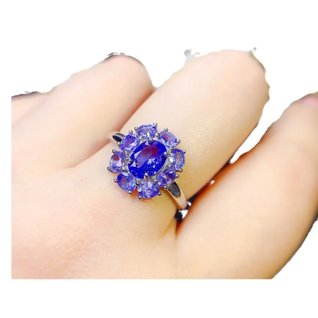 Best Seller Tanzanite Fine Jewelry Woman Tanzanite Ring With Natural Tanzanite Gemstone 6*8mm New Woman Tanzanite Ring Jewelry