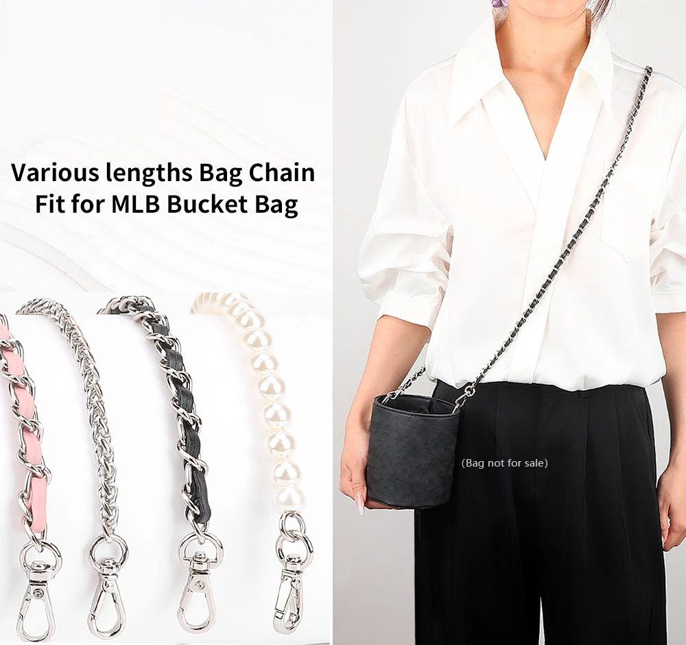 CRAZYSMITH Bag Chain Metal Strap for MLB Bucket Bag Handbag Replacement Long Beaded Chain Shoulder Crossbody Bag Accessory